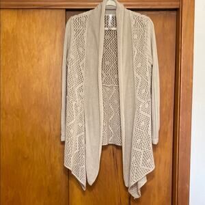 NWT Leo & Nicole Tan Crochet Knit Cardigan Petite Medium Boho Cottage Orig. $58